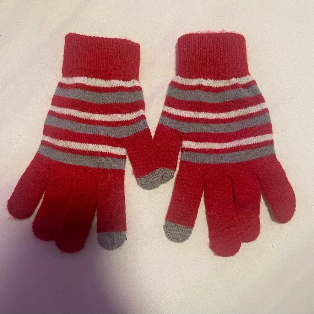 Red‎ Gray White Striped Gloves with UH Logo Touchscreen Compatible Houston